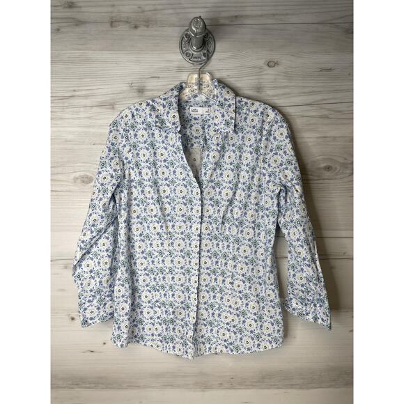 Croft & Barrow Shirt Womens Small Blue White Floral Button Front Long Sleeve - Picture 1 of 10